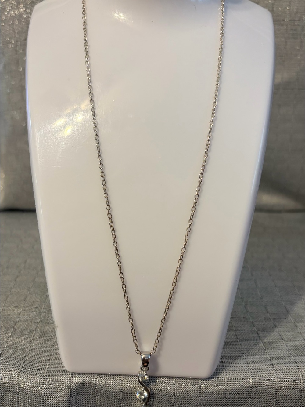 Three Stone Cubic Zirconia Drop Necklace - Silver - Picture 2 of 4